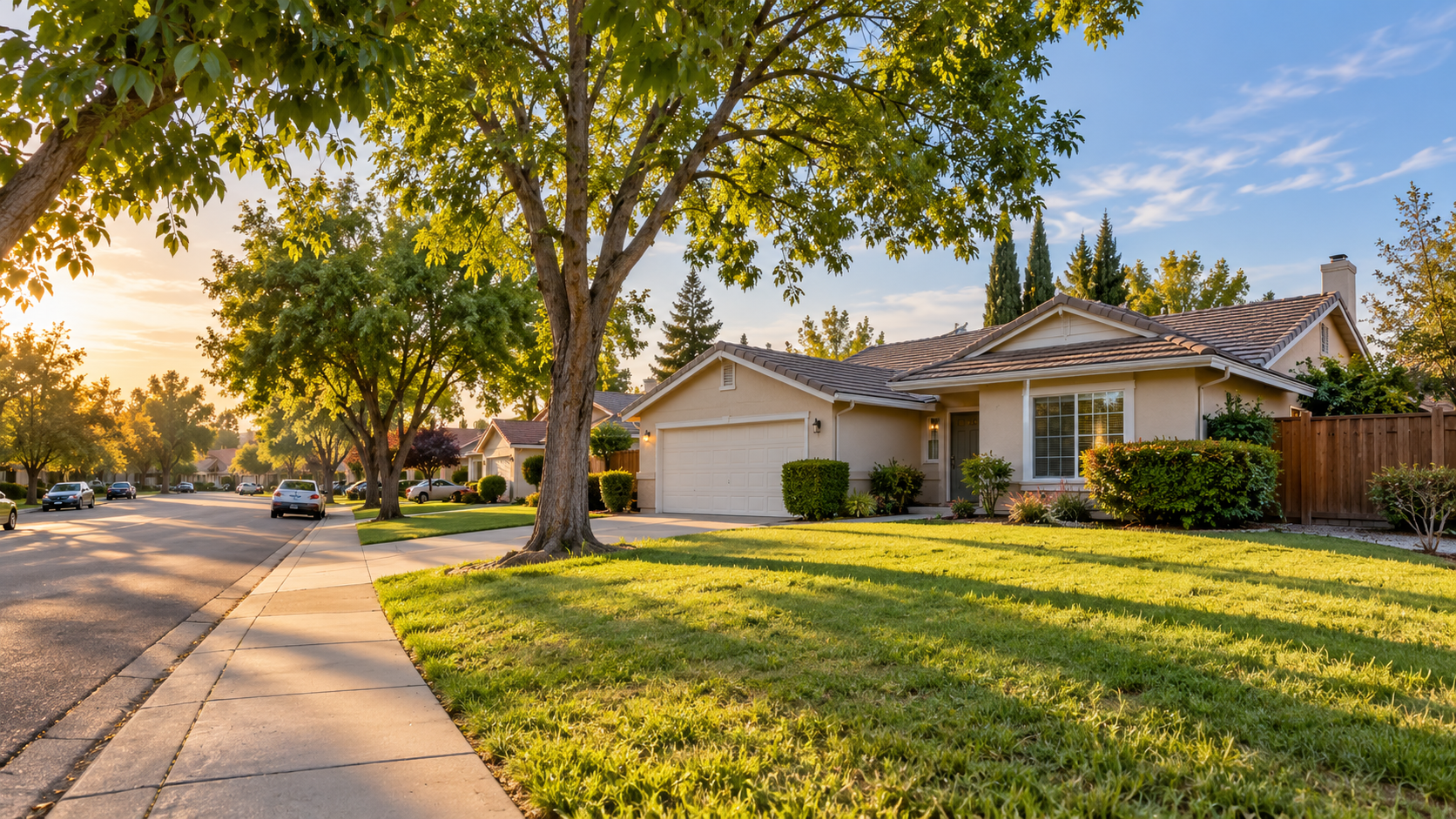 Modest established Antelope neighborhood with mature trees and a 1980s ranch home