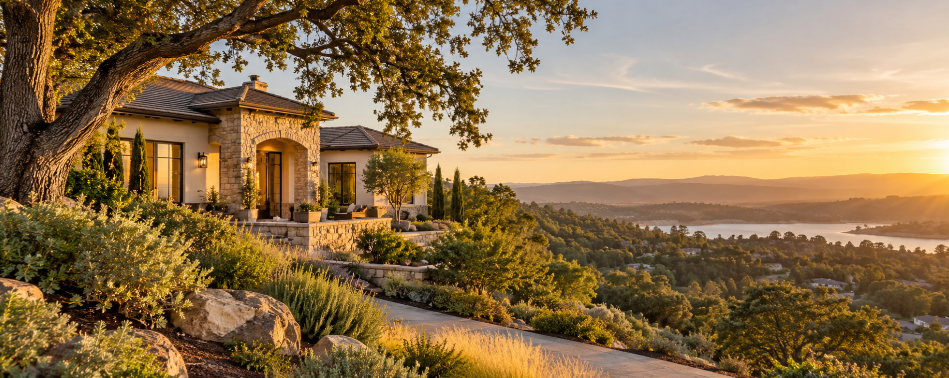 El Dorado Hills home overlooking Folsom Lake at sunset