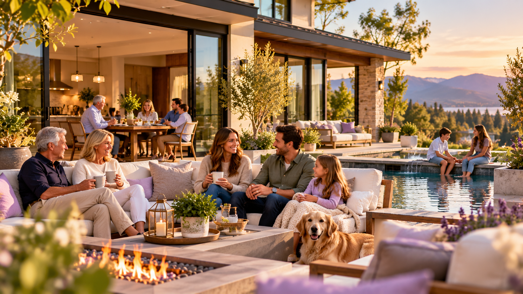 Extended family spending time together at a shared multigenerational home