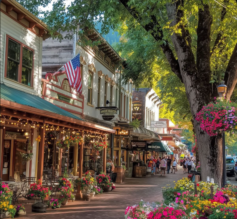 Old Fair Oaks Village streetscape beneath mature trees