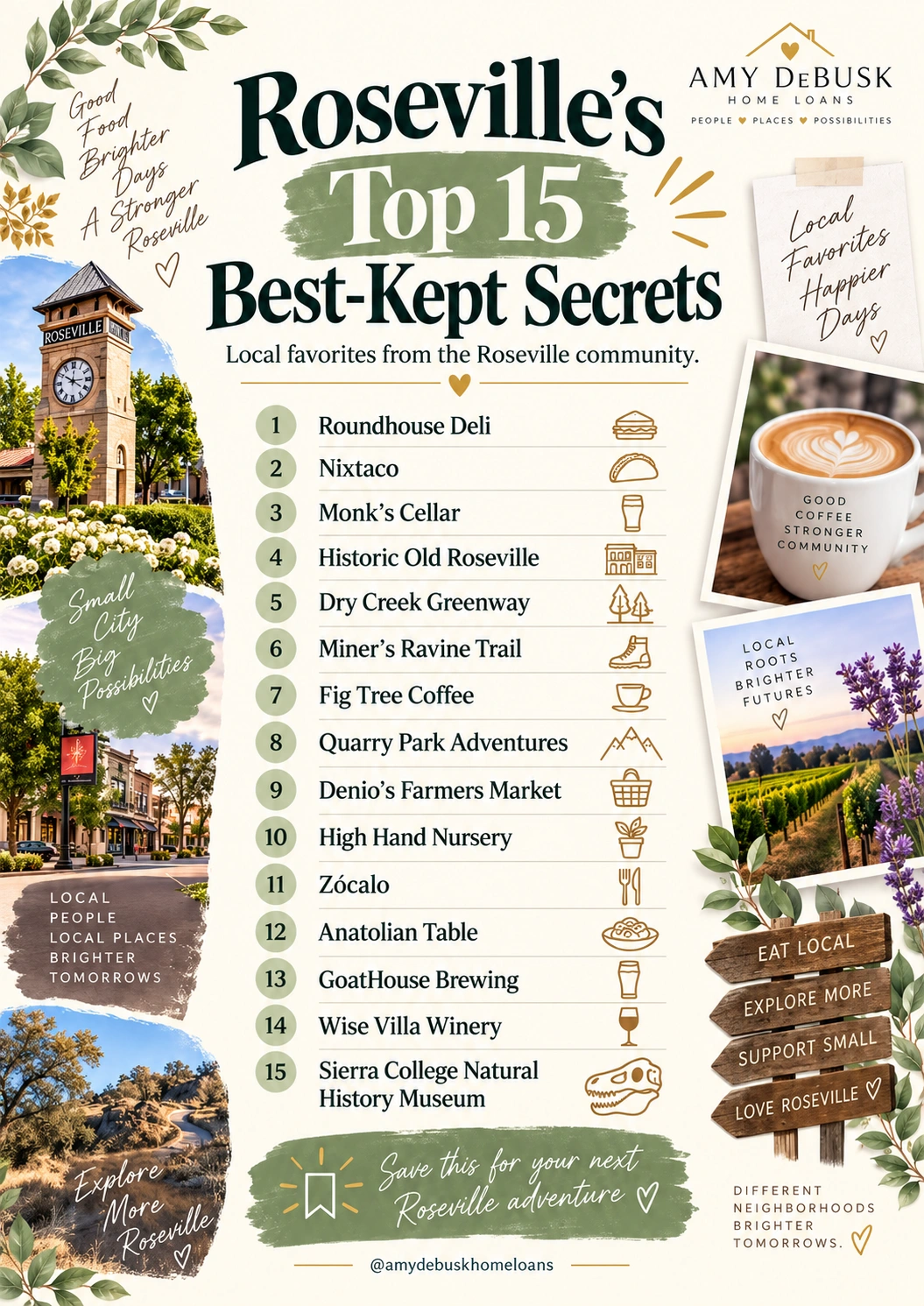 Roseville's Top 15 Best-Kept Secrets: local dining, trails, shops and attractions around Roseville and nearby communities, from Amy DeBusk