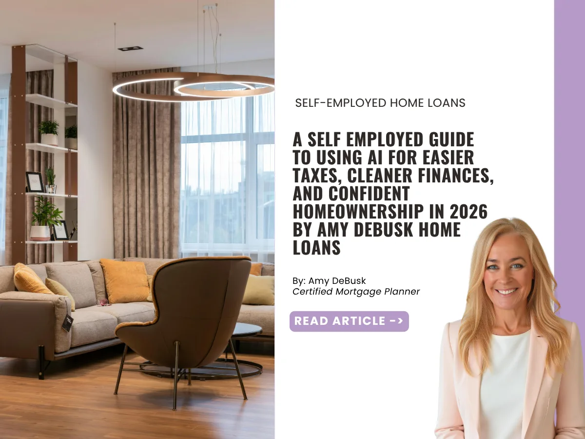 Modern living room with contemporary furniture, large windows, and warm natural lighting, representing financial organization, homeownership planning, and self employed home loan strategies.