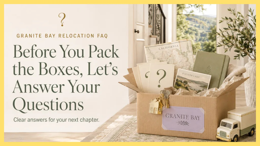 A Granite Bay relocation FAQ graphic featuring the headline 