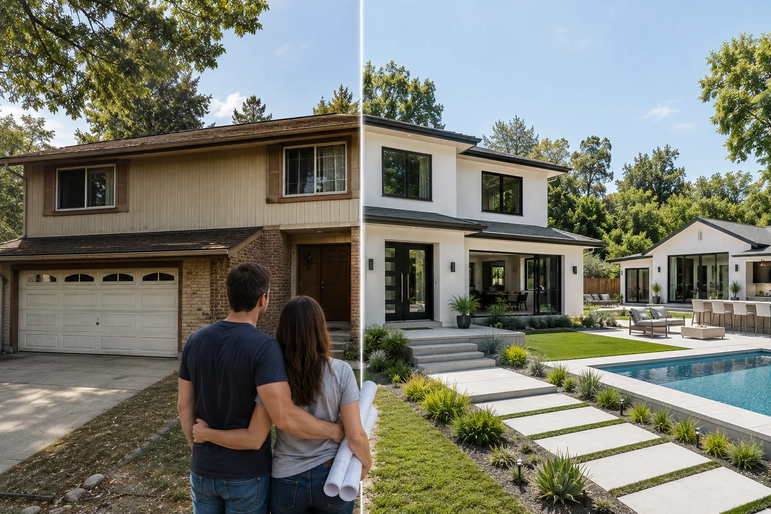 A custom home under construction in California