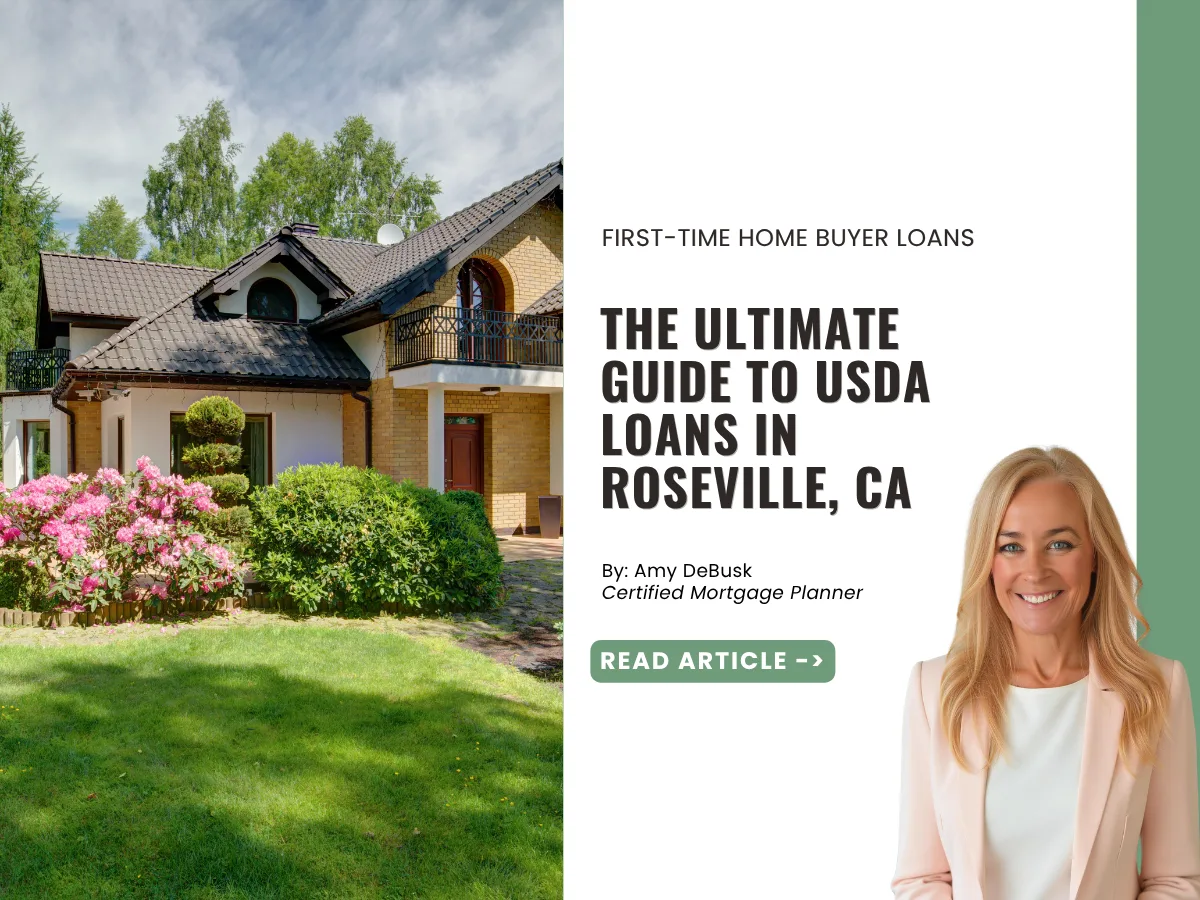 Large suburban home with landscaped yard featured in a guide explaining USDA loan eligibility, benefits, and home financing options near Roseville, California.