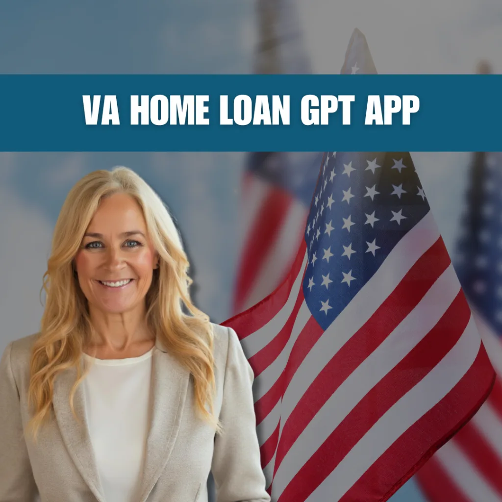 Amy DeBusk standing beside an American flag with a banner titled VA Home Loan GPT App.
