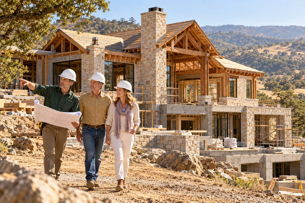 California hillside home under construction