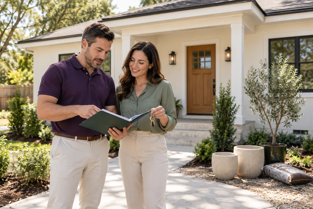 An investor and property manager reviewing a newly renovated rental home