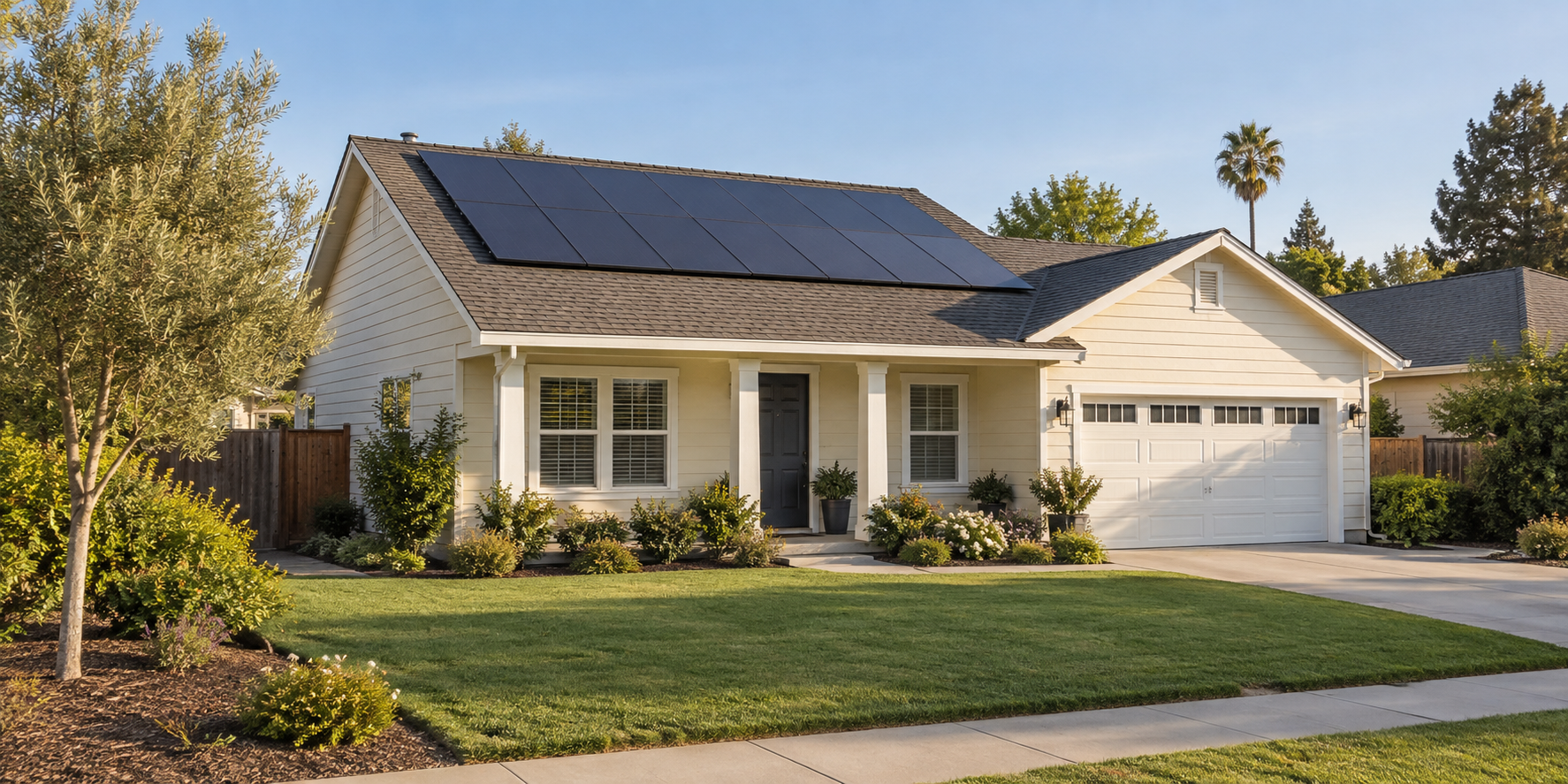 Home with rooftop solar panels