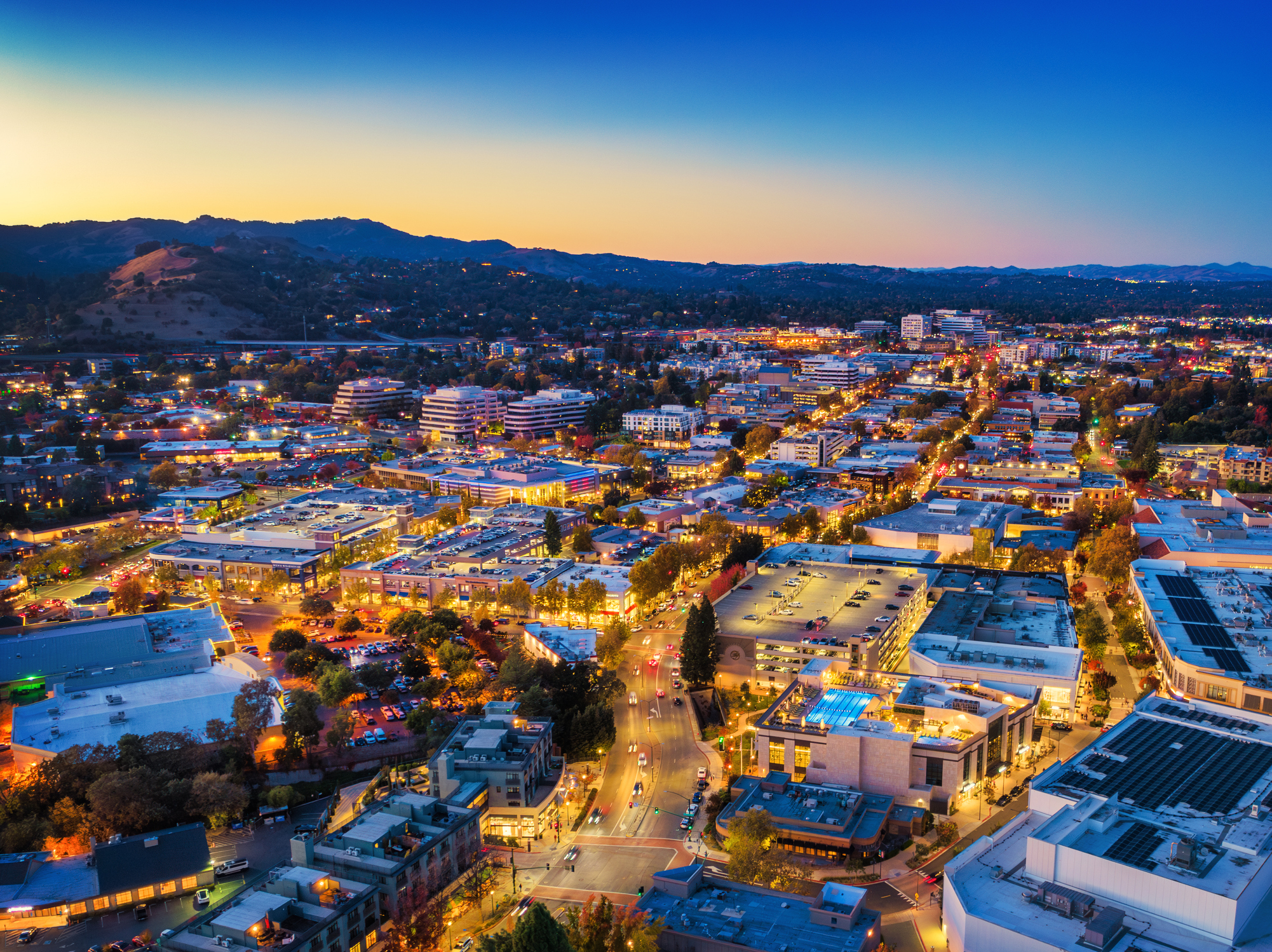Walnut Creek and Danville area at dusk